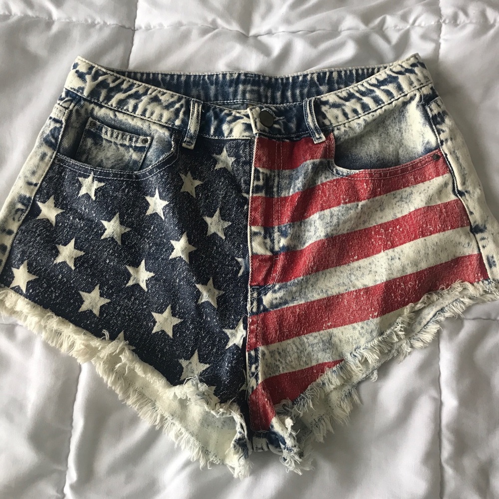 Forever 21 American Flag High Waisted Shorts